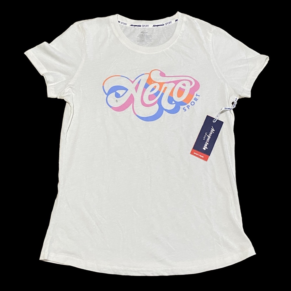Aeropostale Sport White Printed Short Sleeve T-Shirt Size L | New - Picture 1 of 8